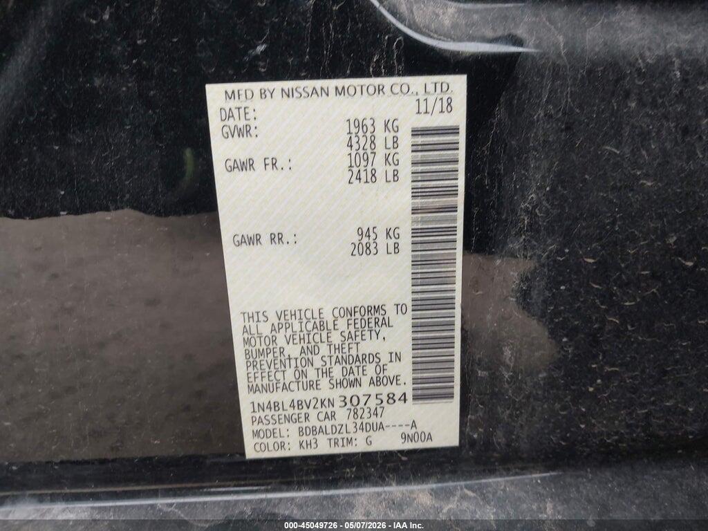 1N4BL4BV2KN307584 2019 NISSAN ALTIMA photo no. 9