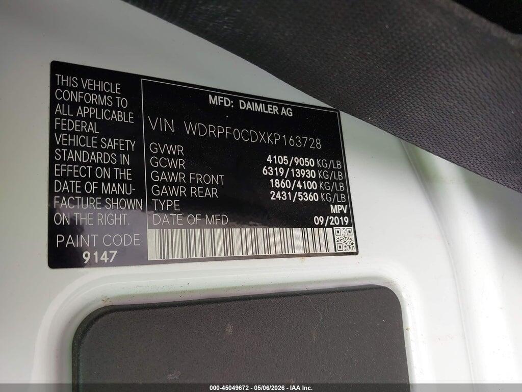 WDRPF0CDXKP163728 2019 FREIGHTLINER SPRINTER 2500 photo no. 9