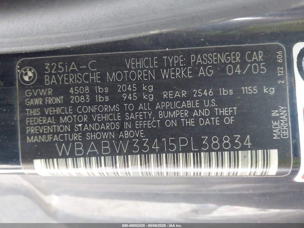 WBABW33415PL38834 2005 BMW 325CI photo no. 9