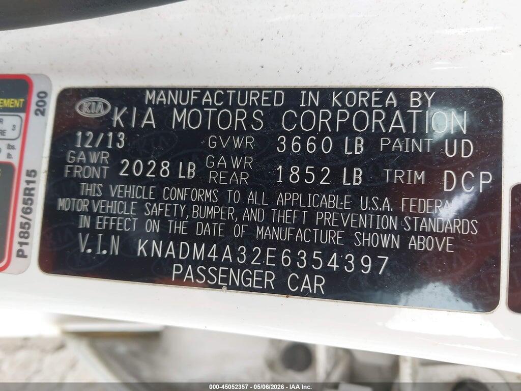 KNADM4A32E6354397 2014 KIA RIO photo no. 9