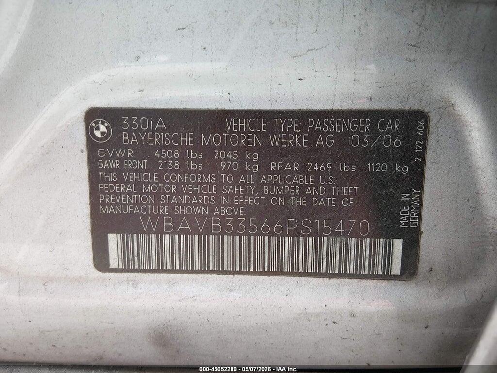 WBAVB33566PS15470 2006 BMW 330I photo no. 9