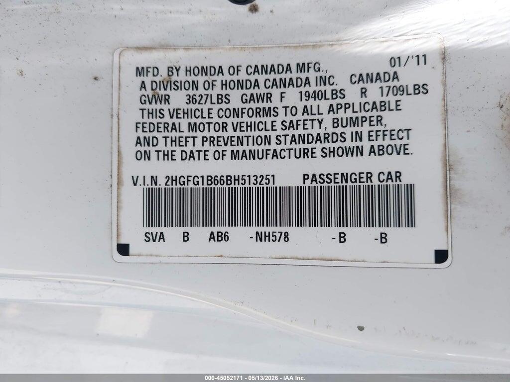2HGFG1B66BH513251 2011 HONDA CIVIC photo no. 9