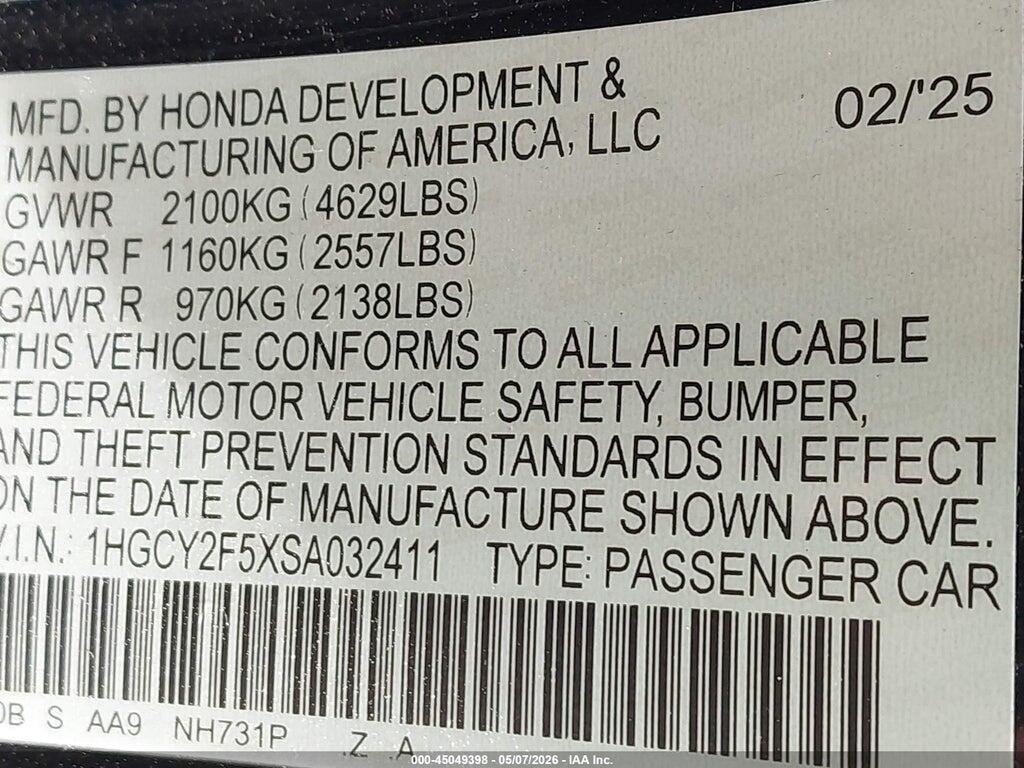 1HGCY2F5XSA032411 2025 HONDA ACCORD HYBRID photo no. 9