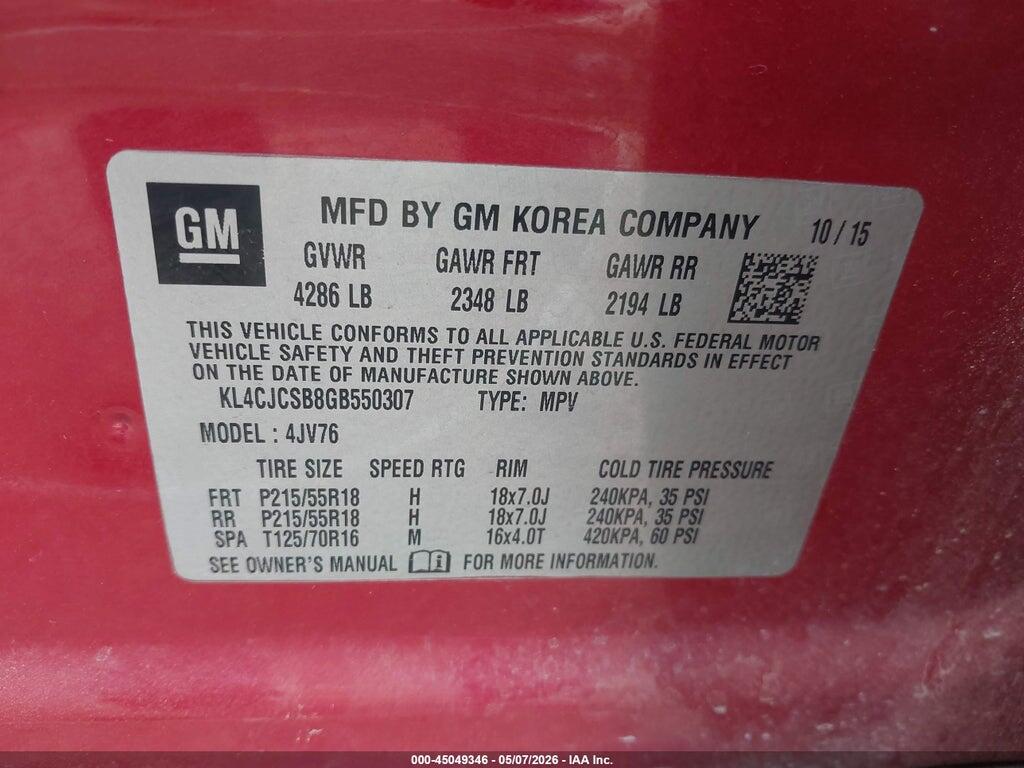 KL4CJCSB8GB550307 2016 BUICK ENCORE photo no. 9