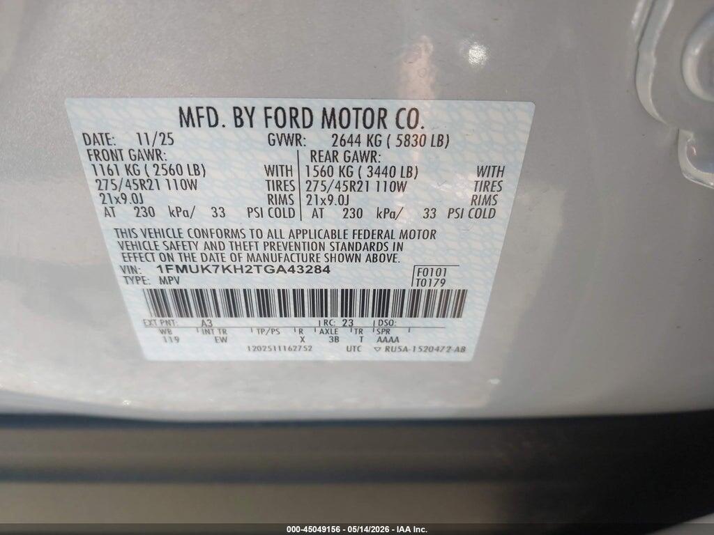 1FMUK7KH2TGA43284 2026 FORD EXPLORER photo no. 9