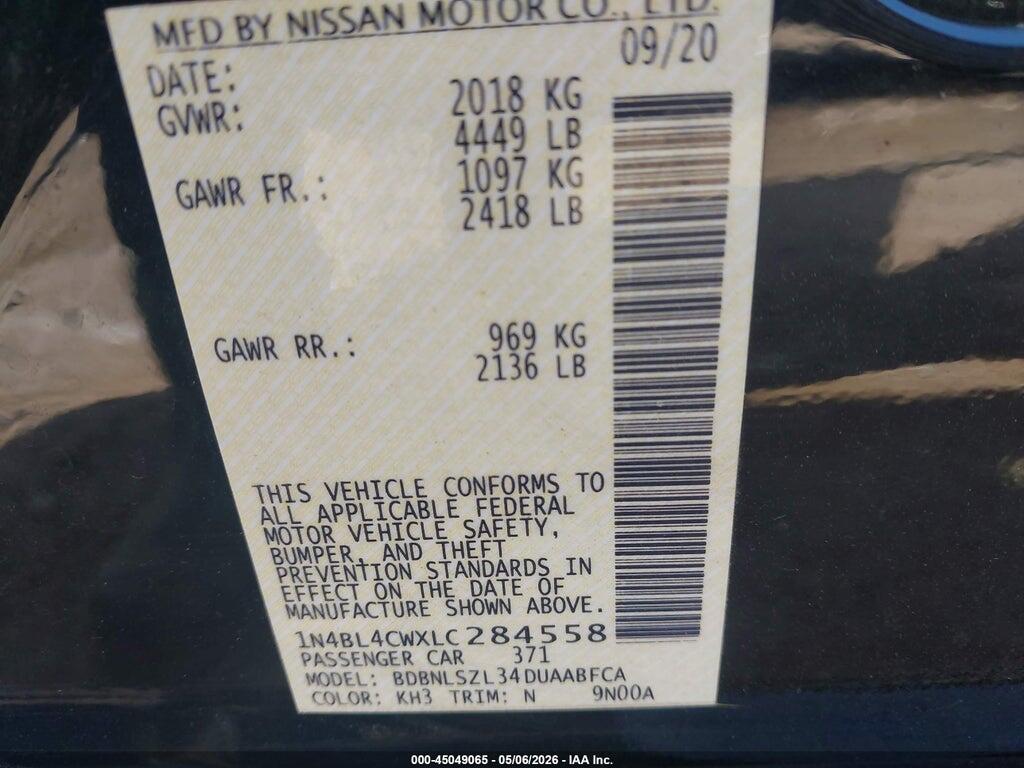 1N4BL4CWXLC284558 2020 NISSAN ALTIMA photo no. 9