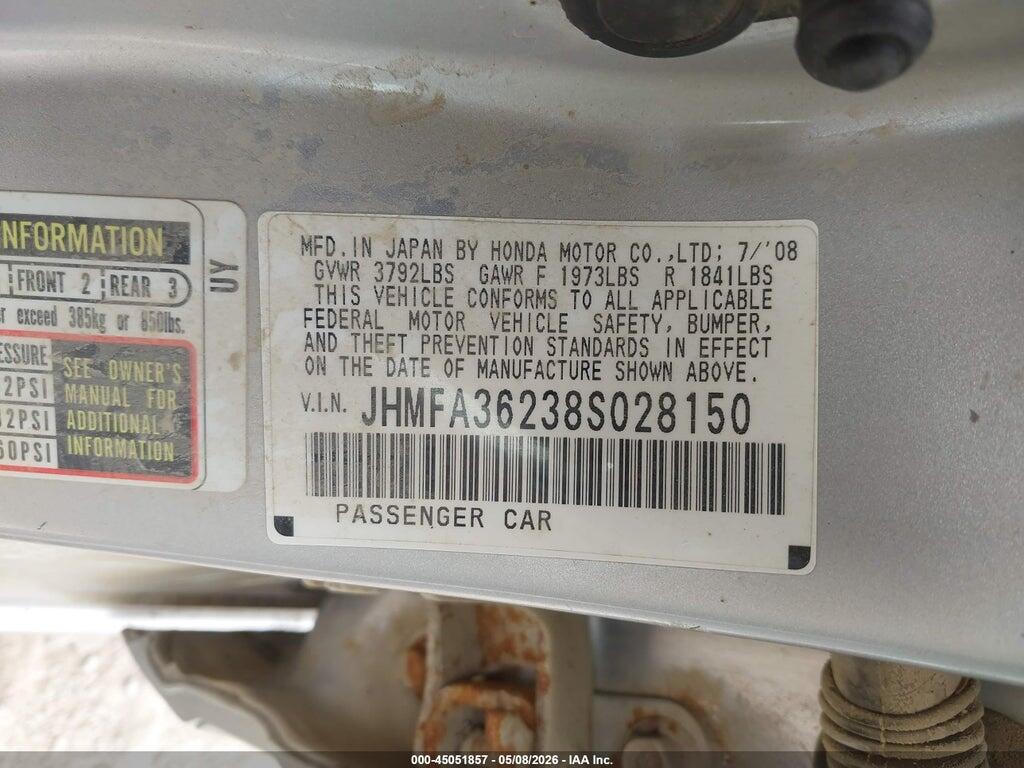 JHMFA36238S028150 2008 HONDA CIVIC HYBRID photo no. 9