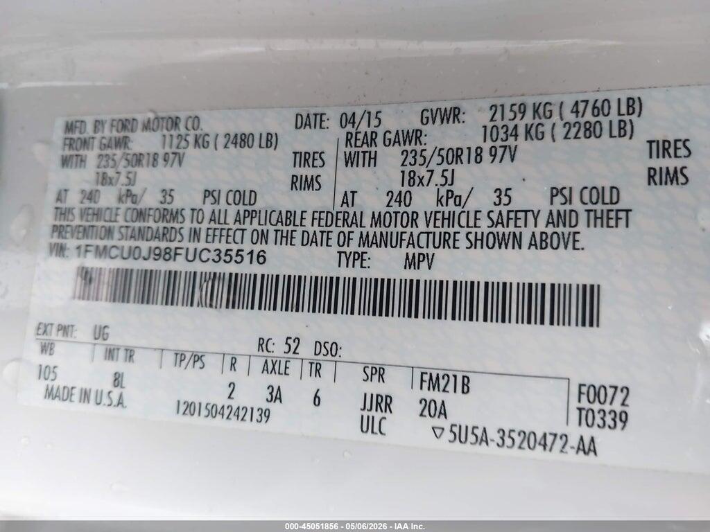 1FMCU0J98FUC35516 2015 FORD ESCAPE photo no. 9