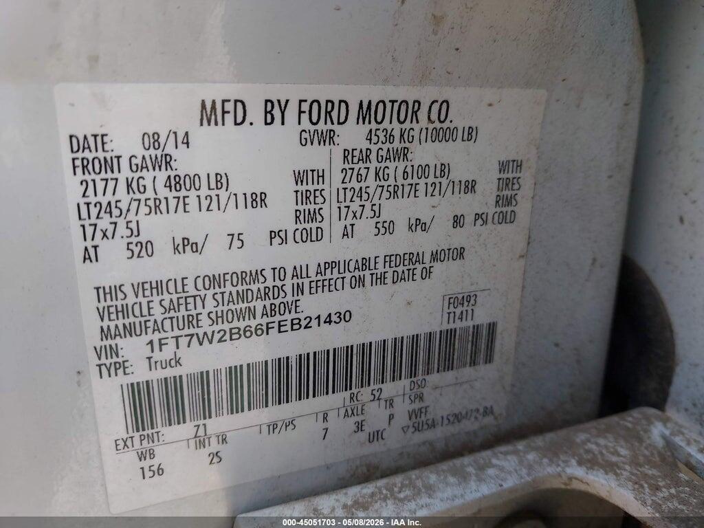 1FT7W2B66FEB21430 2015 FORD F-250 photo no. 9