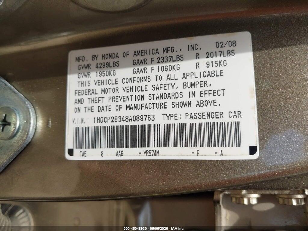 1HGCP26348A089763 2008 HONDA ACCORD photo no. 9