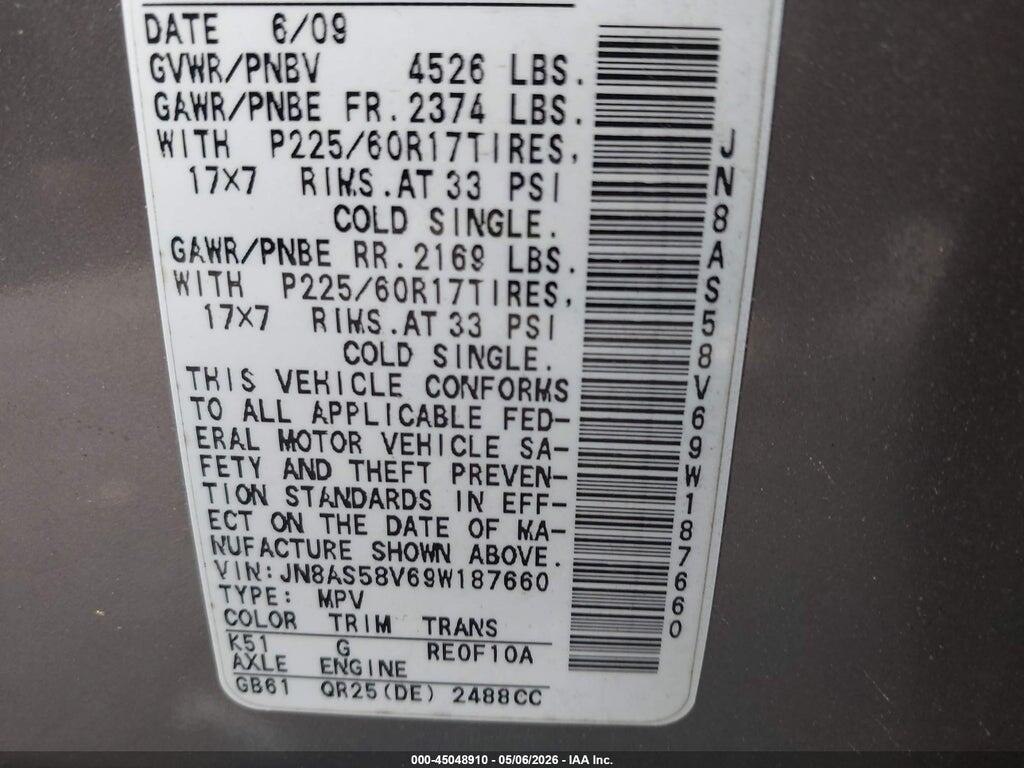 JN8AS58V69W187660 2009 NISSAN ROGUE photo no. 9