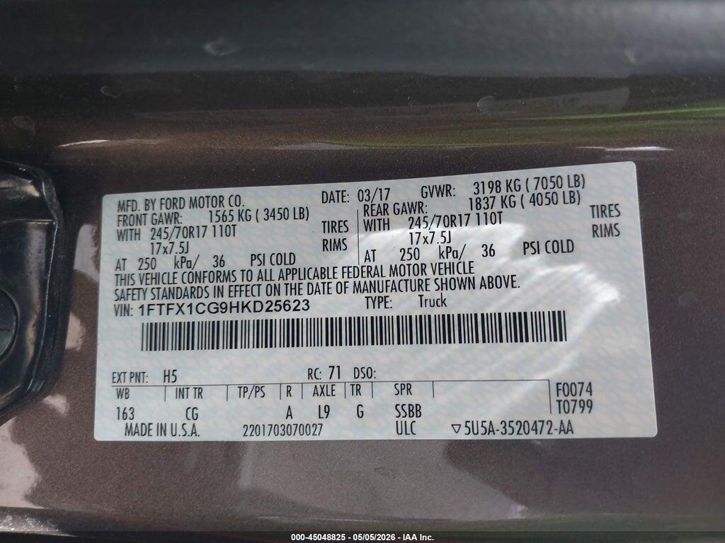 1FTFX1CG9HKD25623 2017 FORD F-150 photo no. 9