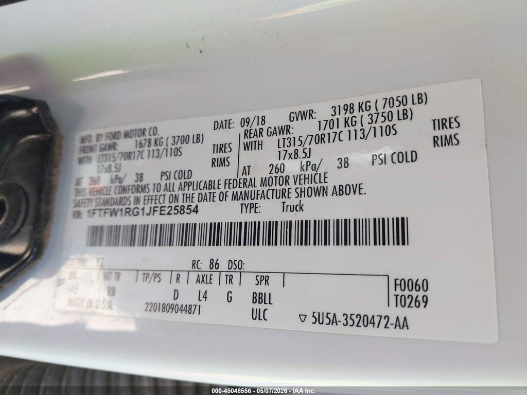1FTFW1RG1JFE25854 2018 FORD F-150 photo no. 9