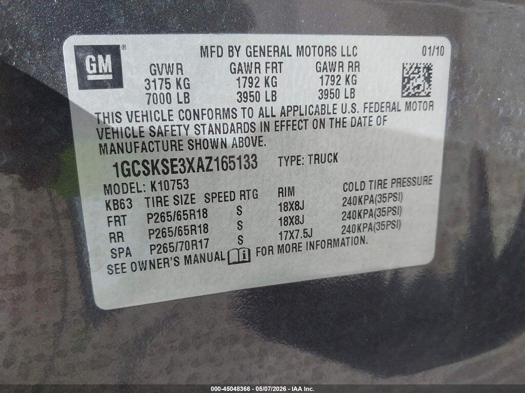1GCSKSE3XAZ165133 2010 CHEVROLET SILVERADO 1500 photo no. 9