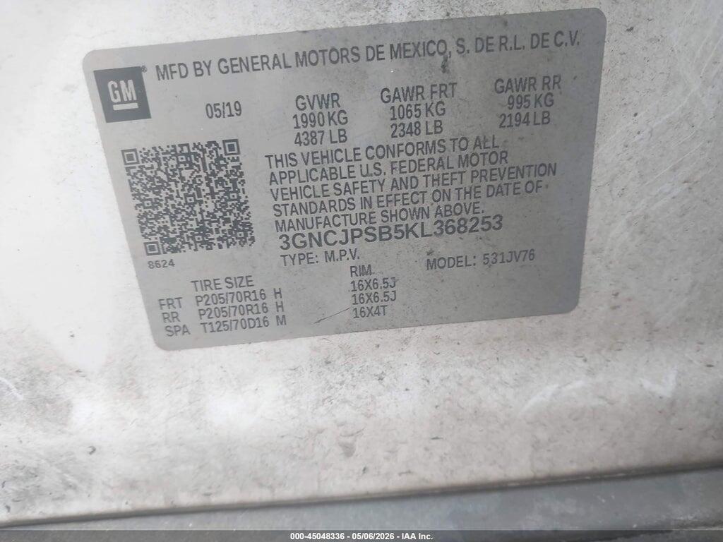 3GNCJPSB5KL368253 2019 CHEVROLET TRAX photo no. 9