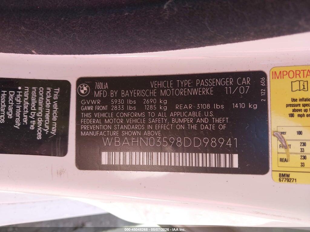 WBAHN03598DD98941 2008 BMW 760LI photo no. 9