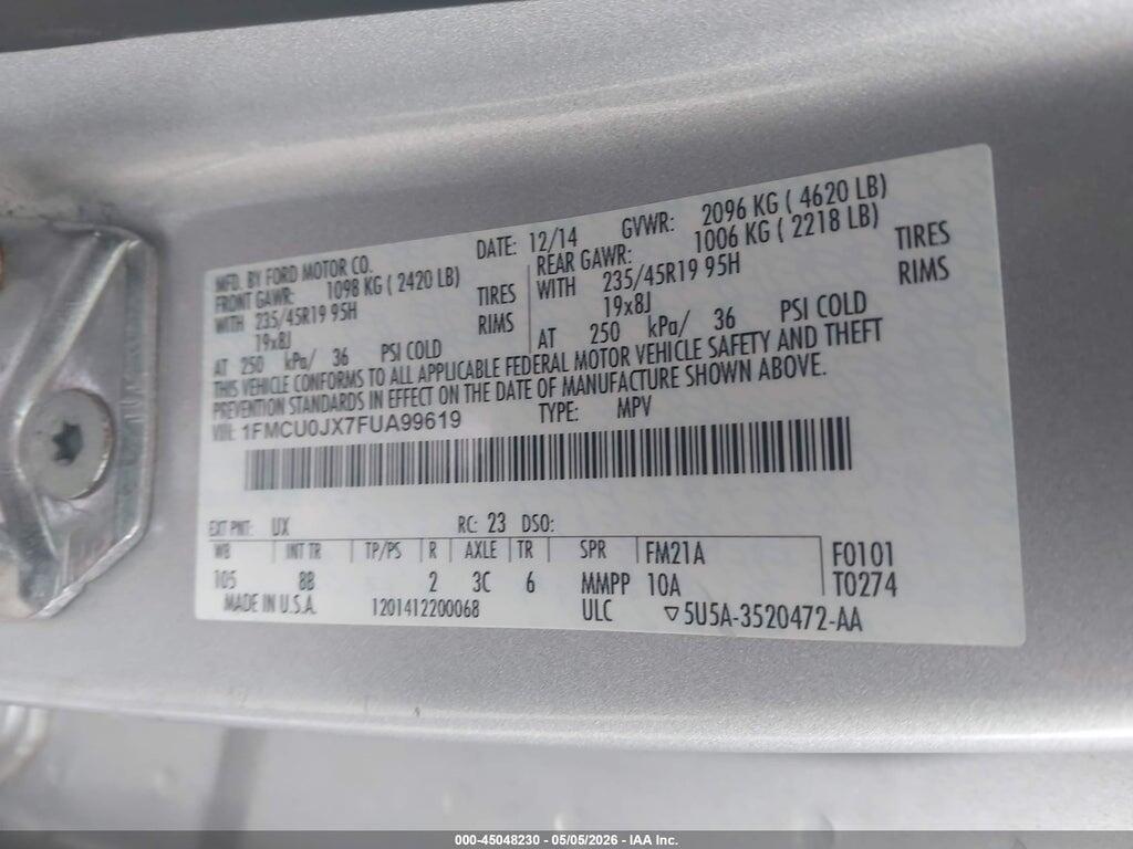 1FMCU0JX7FUA99619 2015 FORD ESCAPE photo no. 9