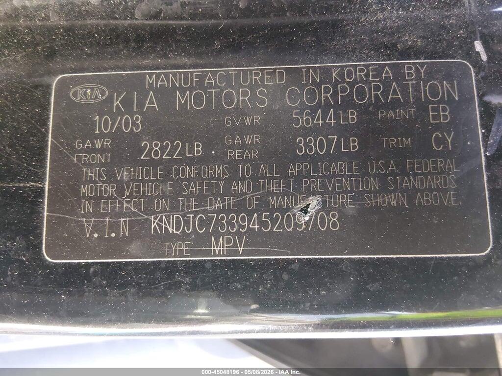 KNDJC733945209708 2004 KIA SORENTO photo no. 9