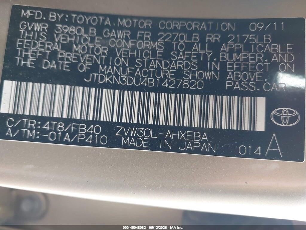 JTDKN3DU4B1427820 2011 TOYOTA PRIUS photo no. 9