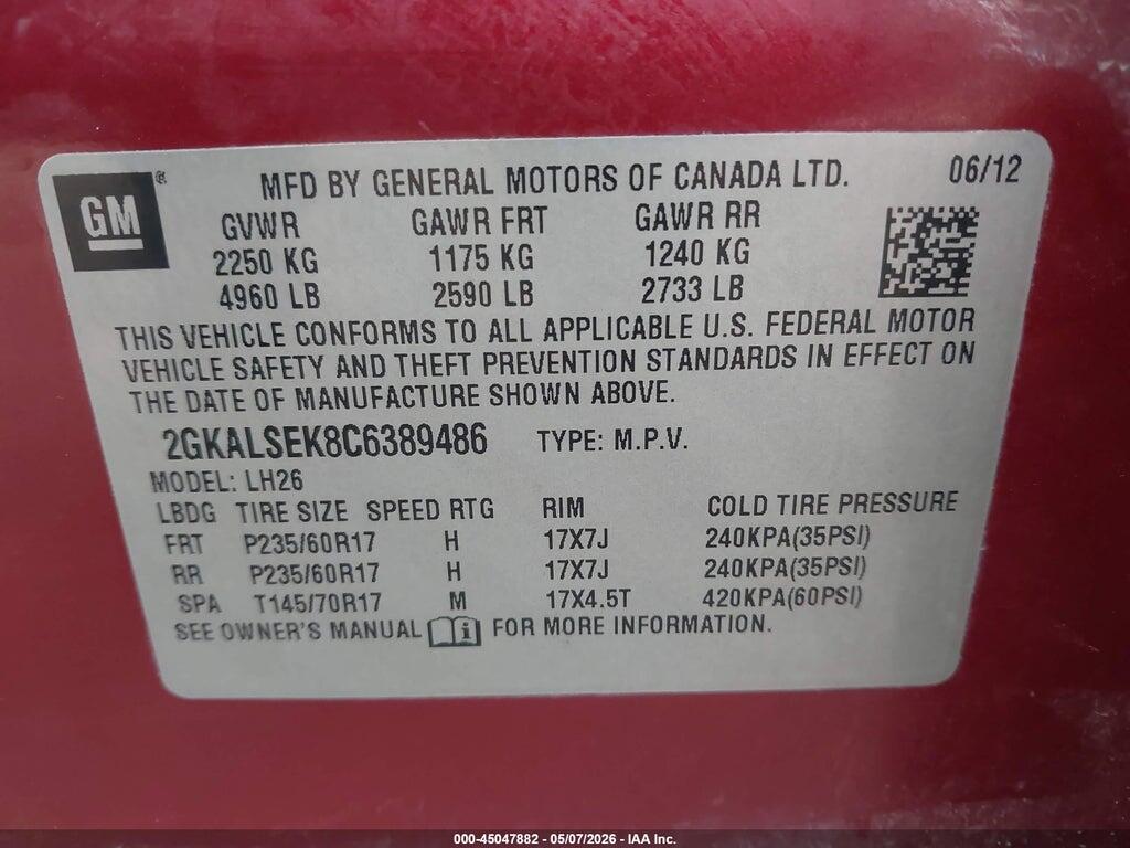 2GKALSEK8C6389486 2012 GMC TERRAIN photo no. 9