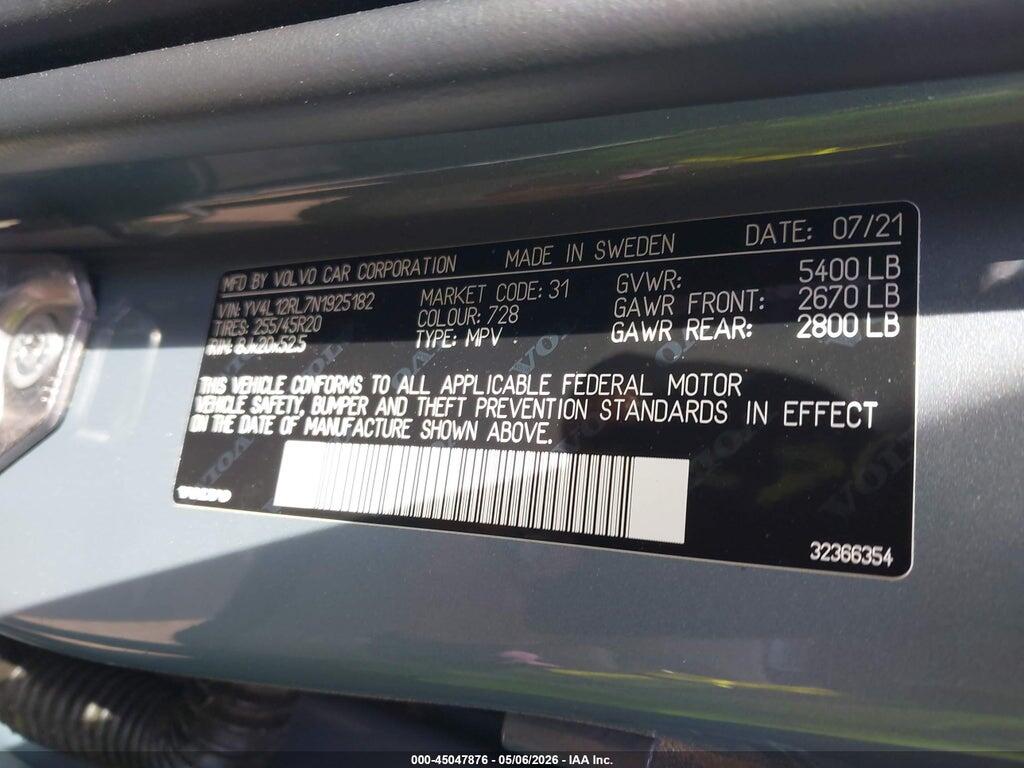 YV4L12RL7N1925182 2022 VOLVO XC60 photo no. 9