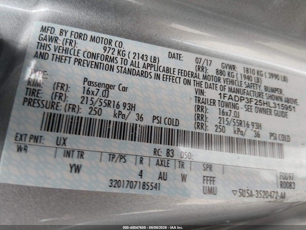 1FADP3F25HL315951 2017 FORD FOCUS photo no. 9