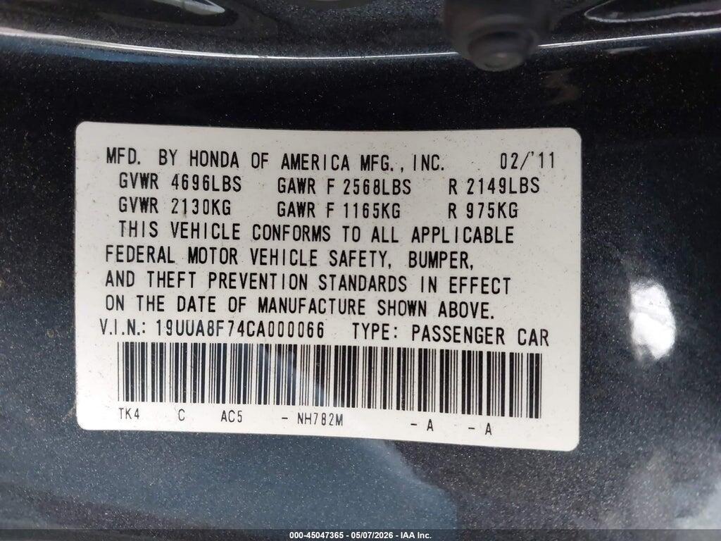 19UUA8F74CA000066 2012 ACURA TL photo no. 9