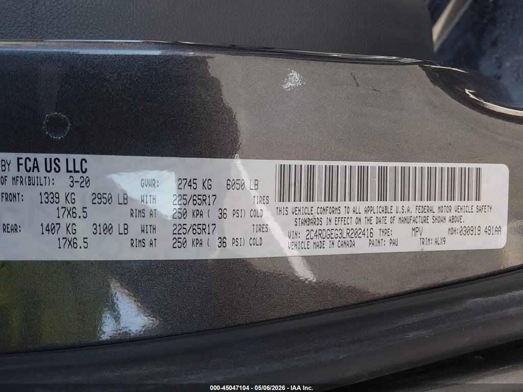 2C4RDGEG3LR202416 2020 DODGE GRAND CARAVAN photo no. 9