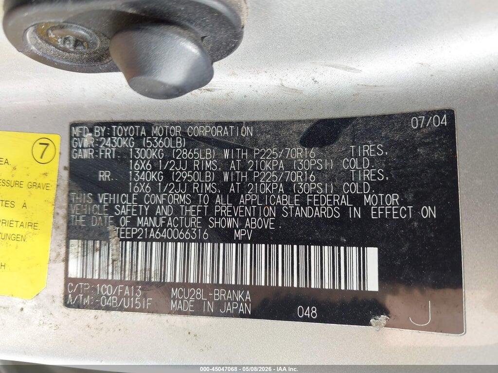 JTEEP21A640066316 2004 TOYOTA HIGHLANDER photo no. 9