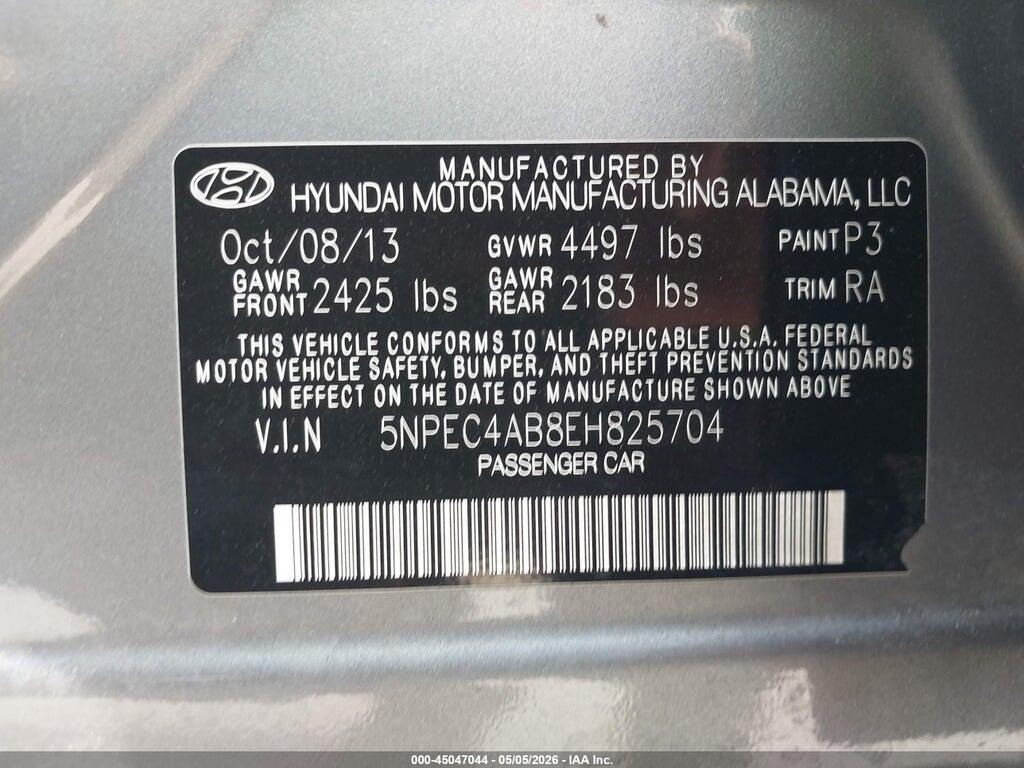 5NPEC4AB8EH825704 2014 HYUNDAI SONATA photo no. 9