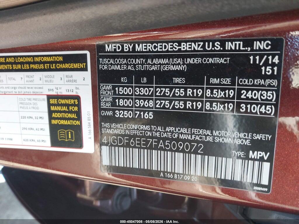 4JGDF6EE7FA509072 2015 MERCEDES-BENZ GL 450 photo no. 9