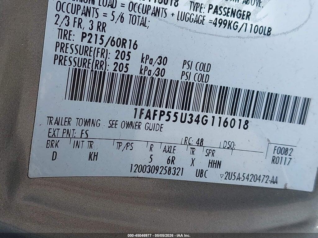 1FAFP55U34G116018 2004 FORD TAURUS photo no. 9