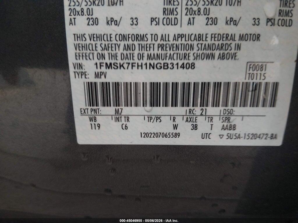 1FMSK7FH1NGB31408 2022 FORD EXPLORER photo no. 9