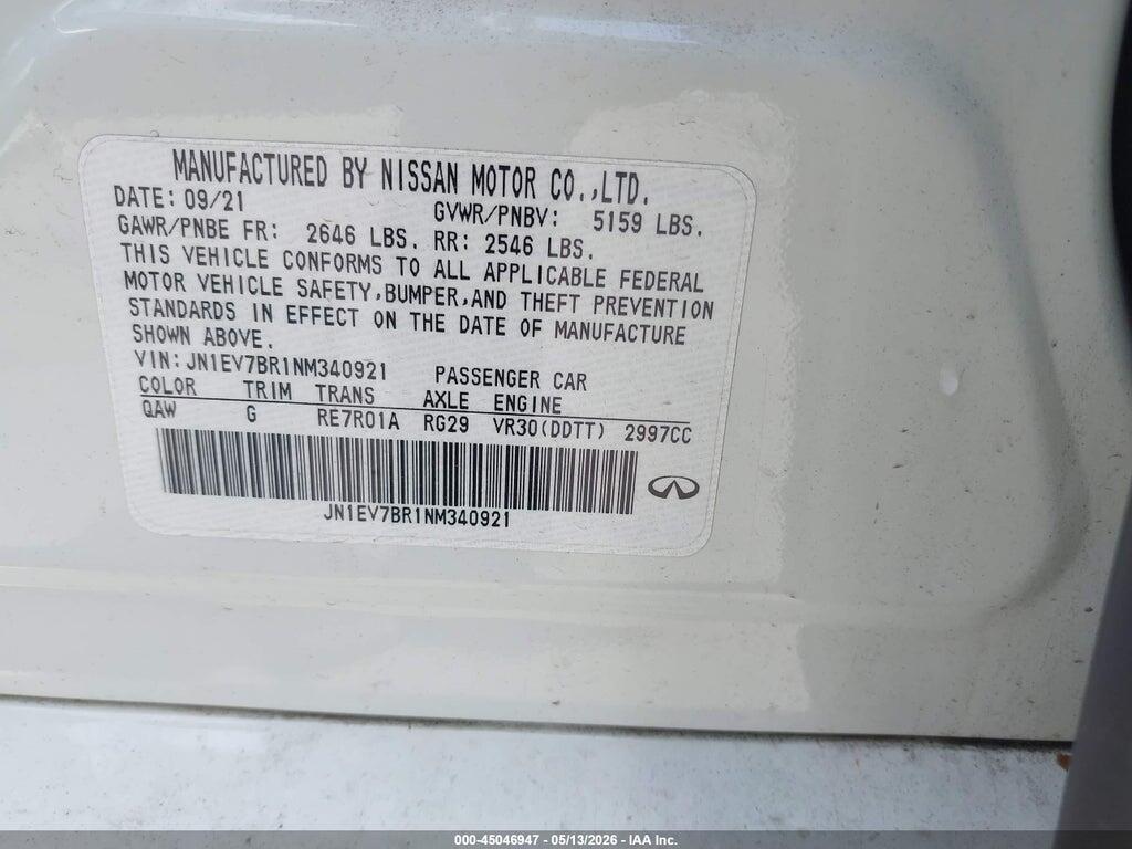 JN1EV7BR1NM340921 2022 INFINITI Q50 photo no. 9