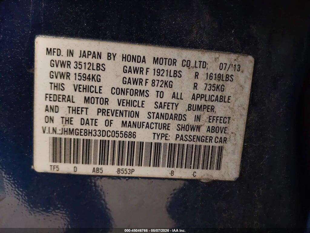 JHMGE8H33DC055686 2013 HONDA FIT photo no. 9