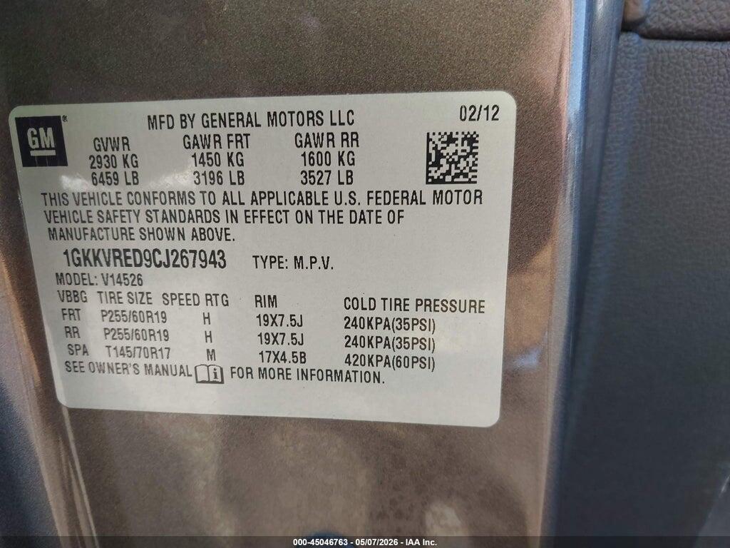 1GKKVRED9CJ267943 2012 GMC ACADIA photo no. 9