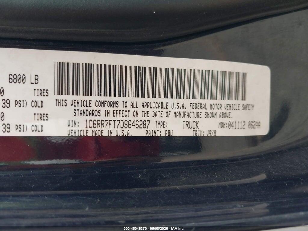 1C6RR7FT7DS646287 2013 RAM 1500 photo no. 9