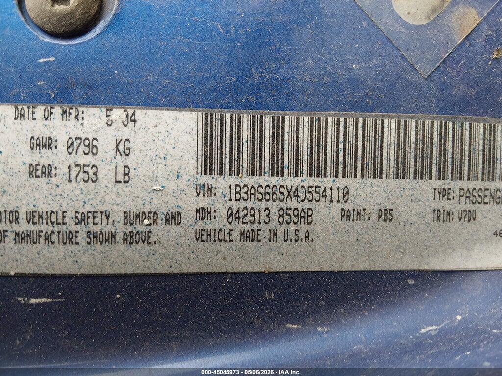 1B3AS66SX4D554110 2004 DODGE SRT4 photo no. 9
