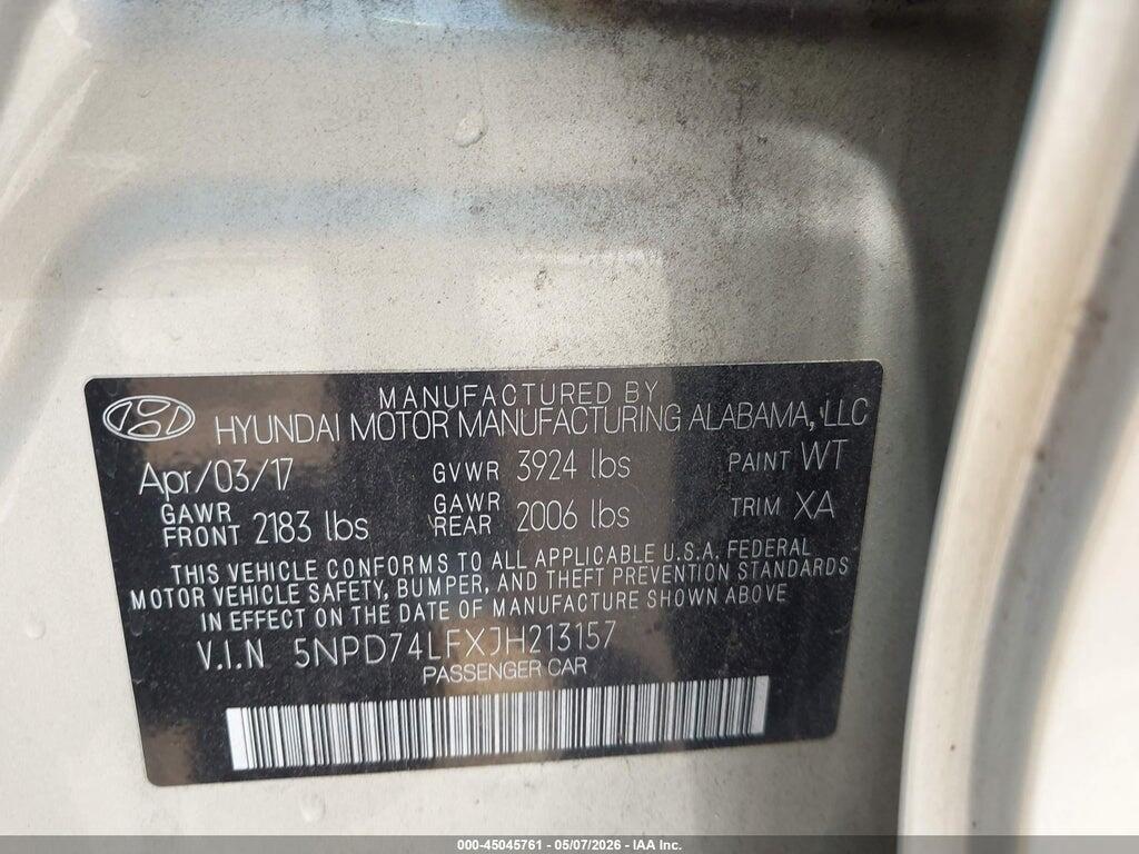 5NPD74LFXJH213157 2018 HYUNDAI ELANTRA photo no. 9