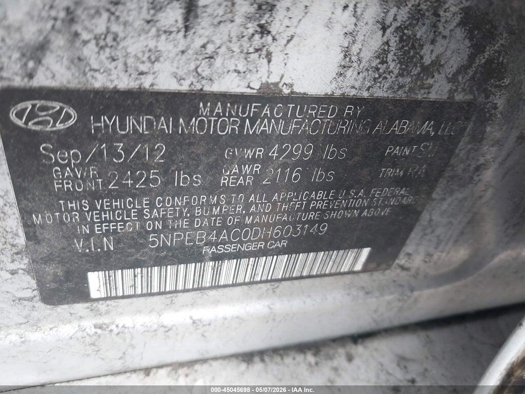 5NPEB4AC0DH603149 2013 HYUNDAI SONATA photo no. 9