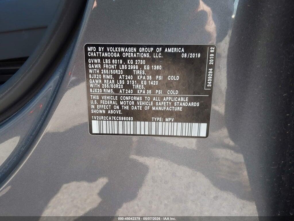 1V2UR2CA7KC598093 2019 VOLKSWAGEN ATLAS photo no. 9