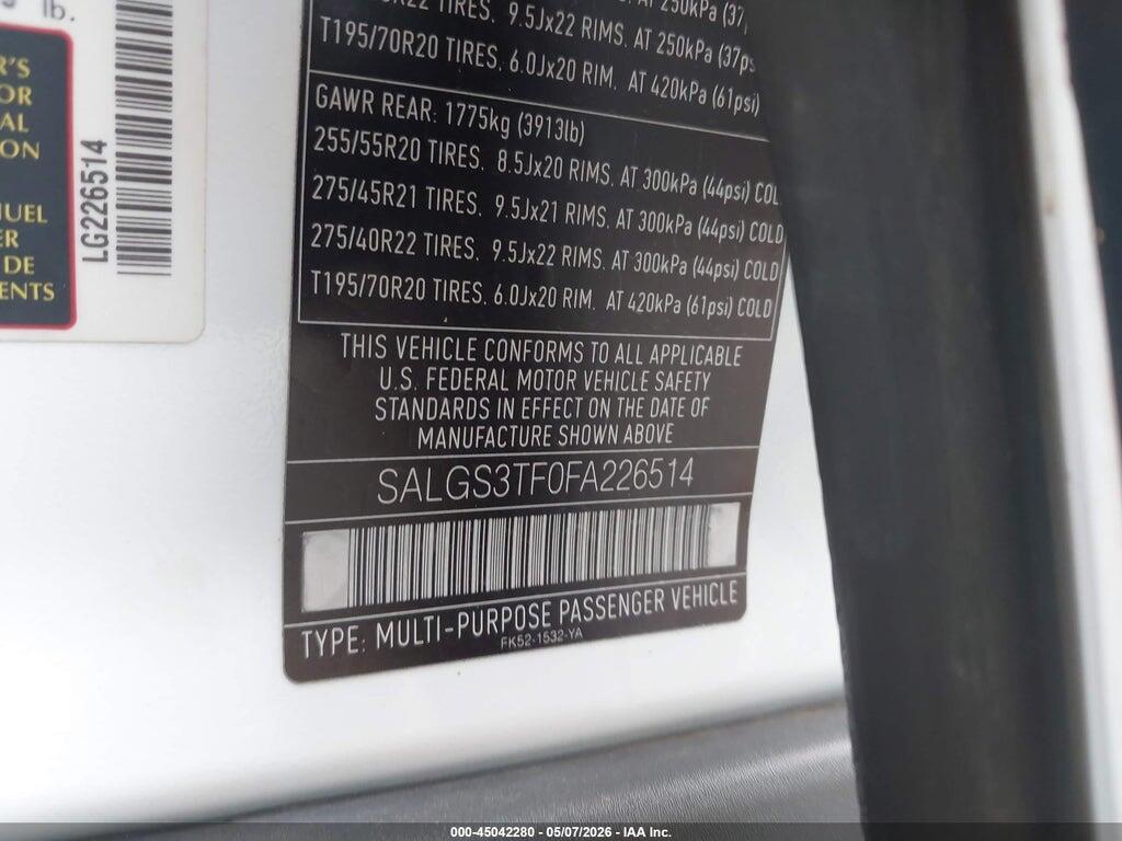 SALGS3TF0FA226514 2015 LAND ROVER RANGE ROVER photo no. 9