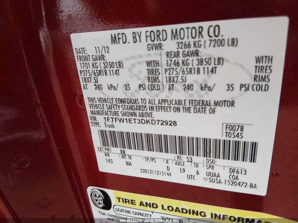 1FTFW1ET3DKD72928 2013 FORD F-150 photo no. 9