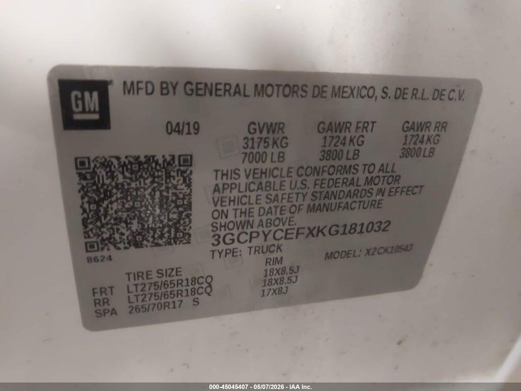 3GCPYCEFXKG181032 2019 CHEVROLET SILVERADO 1500 photo no. 9