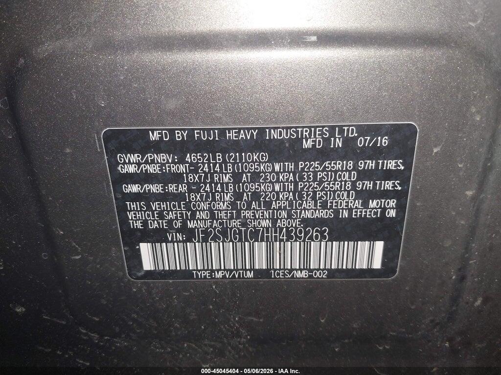 JF2SJGTC7HH439263 2017 SUBARU FORESTER photo no. 9