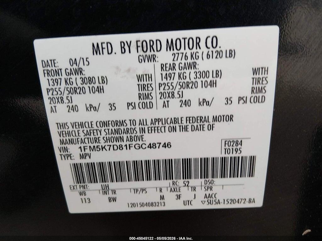 1FM5K7D81FGC48746 2015 FORD EXPLORER photo no. 9