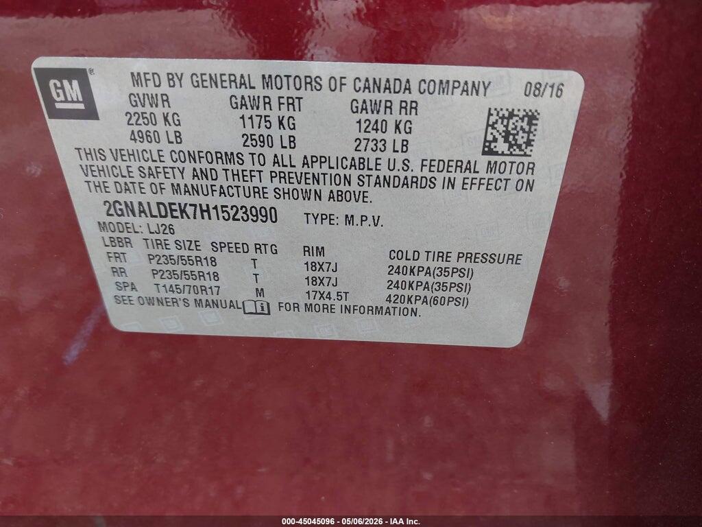 2GNALDEK7H1523990 2017 CHEVROLET EQUINOX photo no. 9