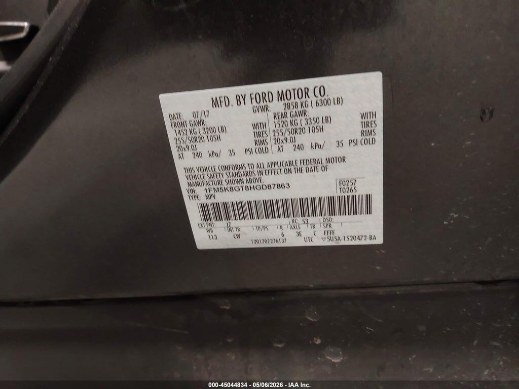 1FM5K8GT8HGD87863 2017 FORD EXPLORER photo no. 9