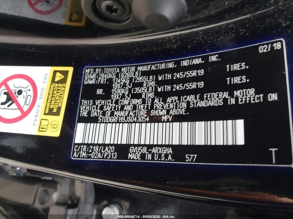 5TDDGRFH9JS043054 2018 TOYOTA HIGHLANDER HYBRID photo no. 9