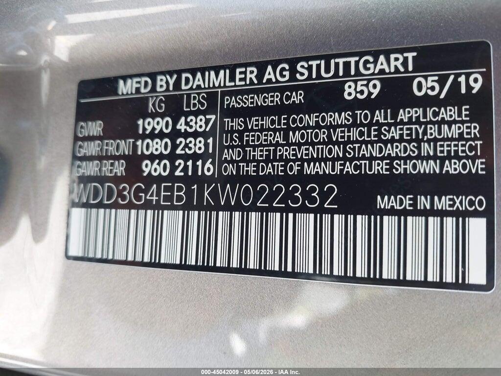WDD3G4EB1KW022332 2019 MERCEDES-BENZ A 220 photo no. 9
